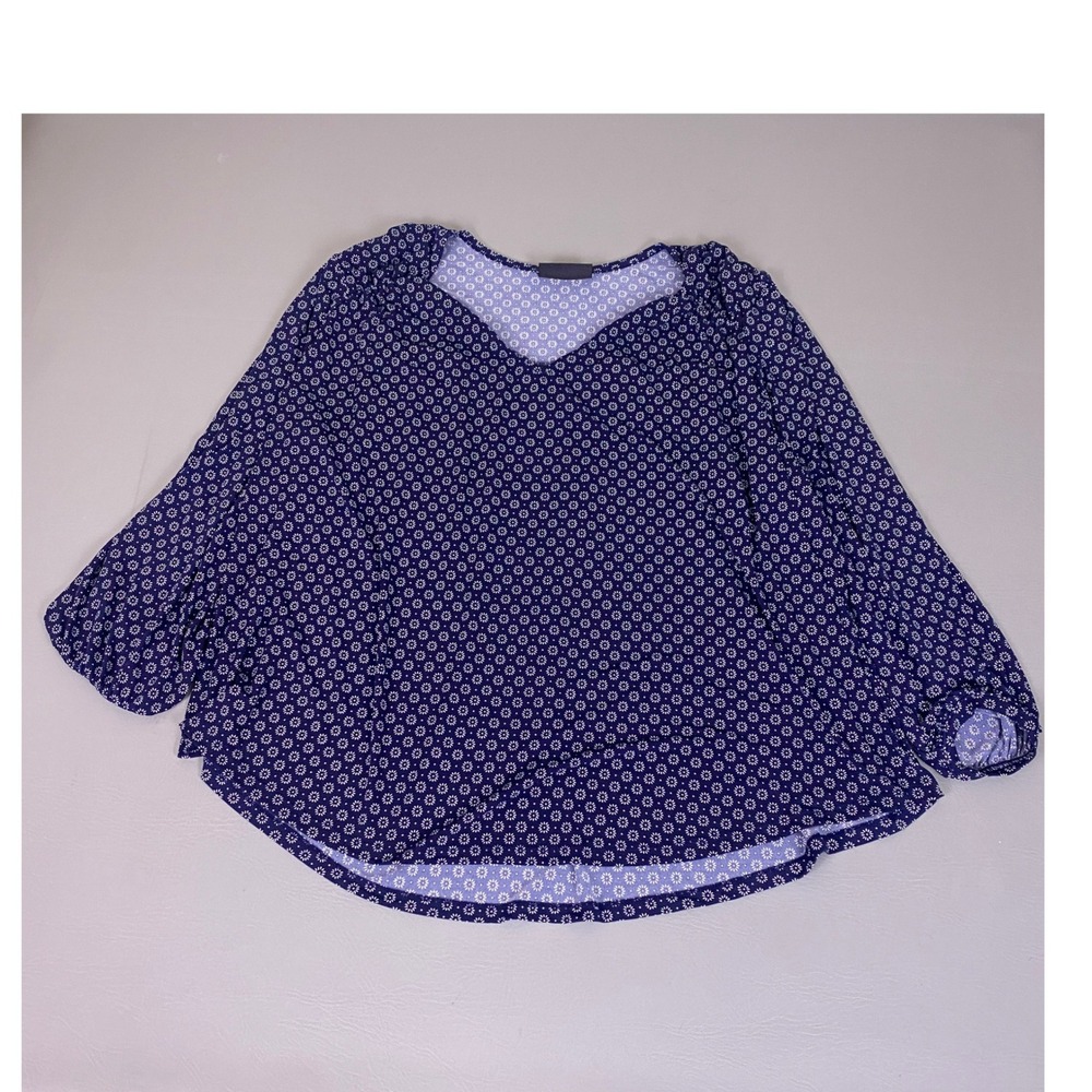 Lane Bryant Blouse Tunic Top Women's 22/24 Navy Blue Floral V-Neck Long Sleeve